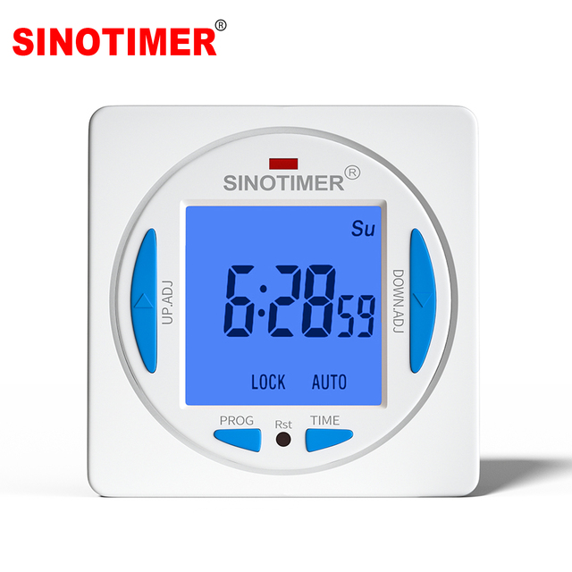 SINOTIMER TM628 Ultra LCD Programmable Timer - 7 Days 8 ON/OFF, 10/30A, 85-265VAC, Panel/Wall Mount  Timer Control