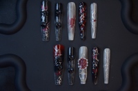 Ongles press-on Halloween 3D démon, en ABS, motif français, formes amande et carrée, pour salon de manucure et fêtes