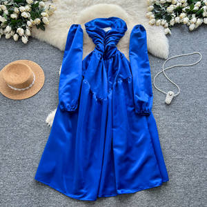 夏季优雅无肩带束腰百褶中长连衣裙女式帝国风格背心裙 - Product Image 4