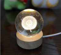 Base de lampe à LED en bois unique de style européen câble USB rechargeable affichage en cristal 5V interrupteur contrôle blanc chaud veilleuse maison