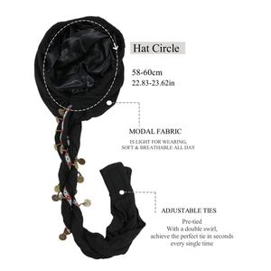 Nouvel Arrivage – Bonnets pour Femmes à Haute Élasticité, Style Décontracté, avec Motif Pièce d'Or et Pompons, Tendance Ethnique, Doublure en Satin - Product Image 4