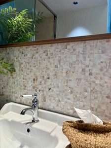 Mosaïque de verre élégante pour salle de bain et piscine, <span class=keywords><strong>couleur</strong></span> <span class=keywords><strong>blanc</strong></span> coquillage - Product Image 1