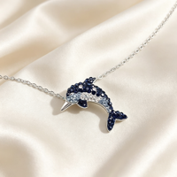 Collier pendentif en argent 925 plaqué rhodium avec micro-incrustation, design dauphin en cristal, tendance, pour femmes