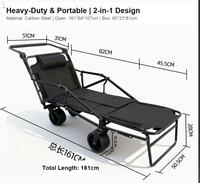 Chaise longue pliante en métal pour le camping, avec poignée réglable, roues tout-terrain, pour la plage et l'extérieur