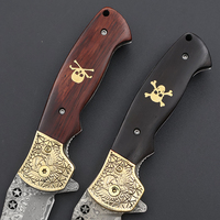 Couteau de poche Meiji pour la randonnée et le camping, avec tête en cuivre sculptée et manche en bois, qualité DIY, personnalisable OEM