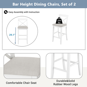 Juego de <span class=keywords><strong>Mesa</strong></span> Alta Moderna de Madera Maciza Resistente con 2 Sillas Tipo <span class=keywords><strong>Barril</strong></span> para Cafetería, Cocina o Desayunador - Product Image 4