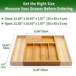 Organisateur d'ustensiles de cuisine multifonctionnel extensible en bambou laqué, écologique et moderne, avec bloc à couteaux amovible - Product Image 2