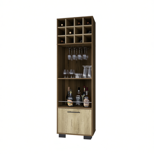 Mueble Bar con Capacidad para 12 Botellas, 2 Estantes y 1 Cajón, Madera Maciza de Caoba, Moderno, Independiente, Mueble de Almacenamiento - Product Image 1