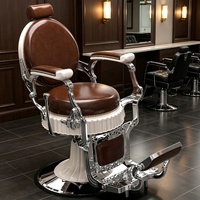 Fauteuil de barbier vintage robuste, fauteuil de barbier rétro hydraulique inclinable, fauteuil de barbier en cuir PU marron pour salon
