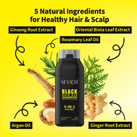 SEVICH Sampo Pewarna Rambut Hitam Alami Rosemary untuk Jenggot, Menutupi Uban Pria 5 in 1 Sampo Pewarna Rambut dan Jenggot Hitam