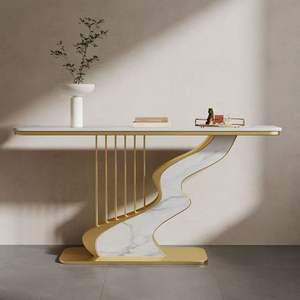 <span class=keywords><strong>Table</strong></span> <span class=keywords><strong>console</strong></span> extensible moderne de luxe, écologique, facile à nettoyer, avec rangement, plateau en pierre, design convertible pour salon et couloirs - Product Image 2