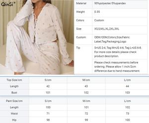 QINSI Wholesale Pj Lace up Women Pajamas <strong>Dog</strong> Printed Ruffled Loungewear Knitted Long Sleeved Trousers Two Piece Nightwear - Product Image 6