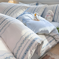 Parure de lit rayée nordique 100 % coton doux 4 pièces, blanc frais avec housse de couette à rayures colorées, option drap plat/housse ajustée