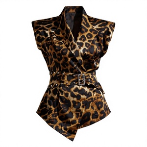 <b>Leopard</b> <b>Print</b> Sleeveless Shirt Lapel Blouse Rivet Detail Vintage Women Summer - Product Image 4