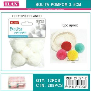 Pompon Ilan Bolita 3,5 cm Bianco, Materiali per Artigianato - Product Image 1