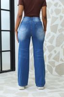 Celana Retro Wanita Longgar Kasual Ukuran Besar Celana Jeans Kaki Lebar Warna Terang Bermotif Garis 3D Musim Panas Katun Bermerek Celana Jeans Wanita