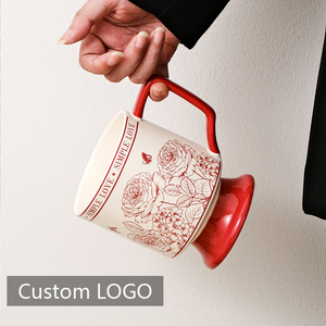 Vintage Rose Pattern Ceramic <b>Mug</b> <b>Large</b> Capacity Drinking Cup with Footed Base for Home Office Gift - Product Image 4