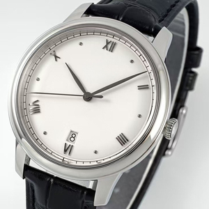 Nuevo Reloj de Pulsera Mecánico Automático de Moda con Esfera Blanca Moderna, Reserva de Energía, Segundero Pequeño, Correa de Cuero Negra y Acero - Product Image 1
