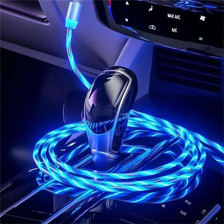 Usb Charging Cable 3 In 1 LED Glow Flowing Magnetic Charger USB Led Cable Micro USB Type C Charging All In 1 Magnet Data Cables