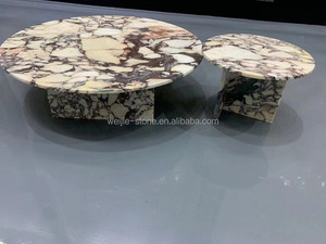 Moderner Couchtisch für das Wohnzimmer mit Marmorplatte aus Naturstein Calacatta Viola im individuellen T-Rahmen-Design, nordisch - Product Image 4