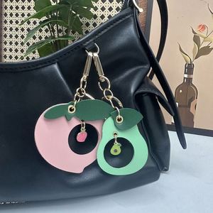 <b>Cute</b> Fruit Keychains PU Leather Peach Avocado Bag Charms Ornament Elegant Key Holder <b>Keyring</b> for Women - Product Image 1