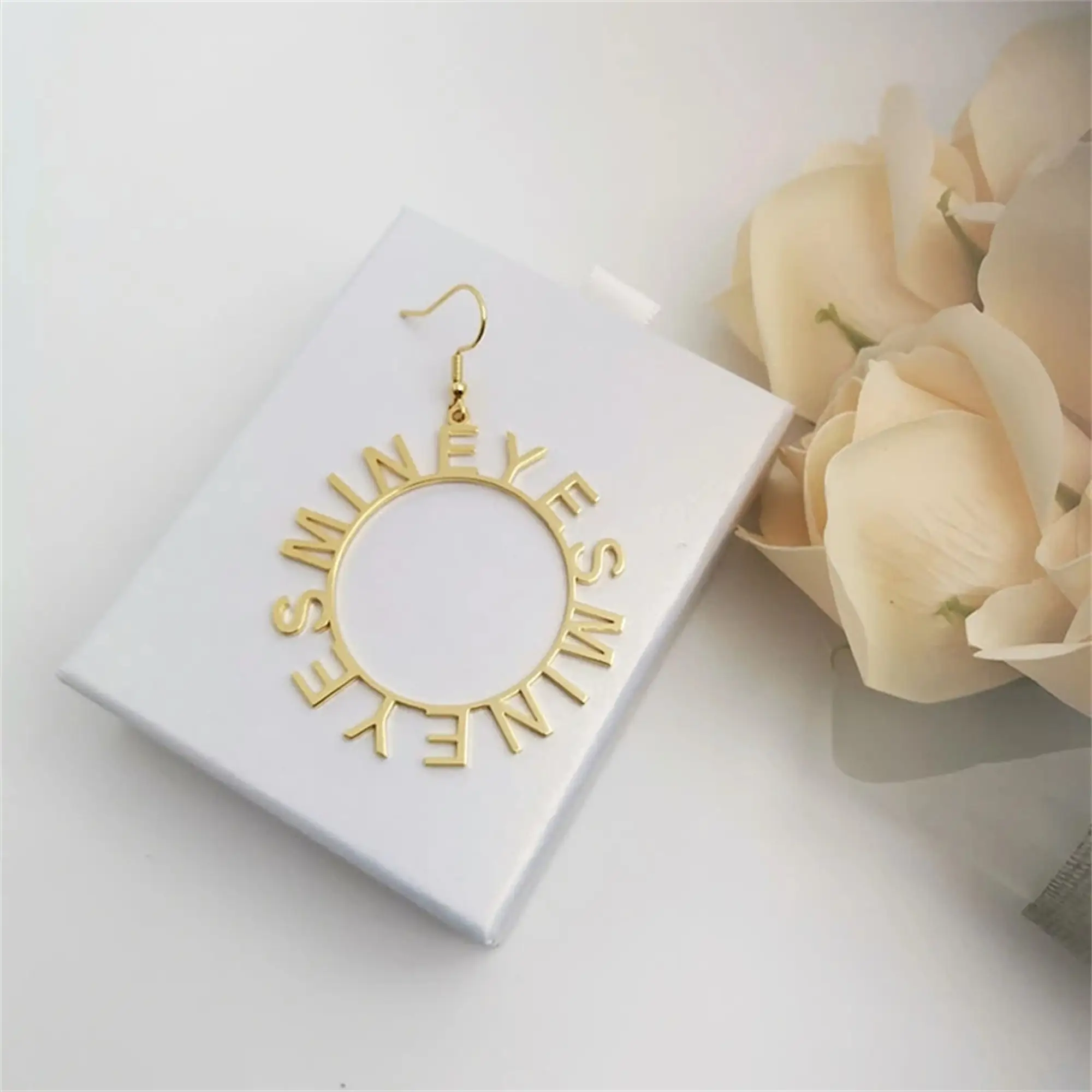 Hot Sale Personalized Stainless Steel Name Letter Earrings 18K Gold Dangle Earrings Hoop Jewelry For Women's Girl's Gift