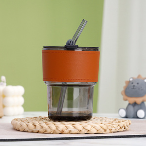Canecas de Café Modernas Reutilizáveis de Vidro Isolado Ecológicas de 400ml à Prova de Vazamento com Suporte de PU de Padrão Sólido para Volta às Aulas - Oferta Imperdível - Product Image 6