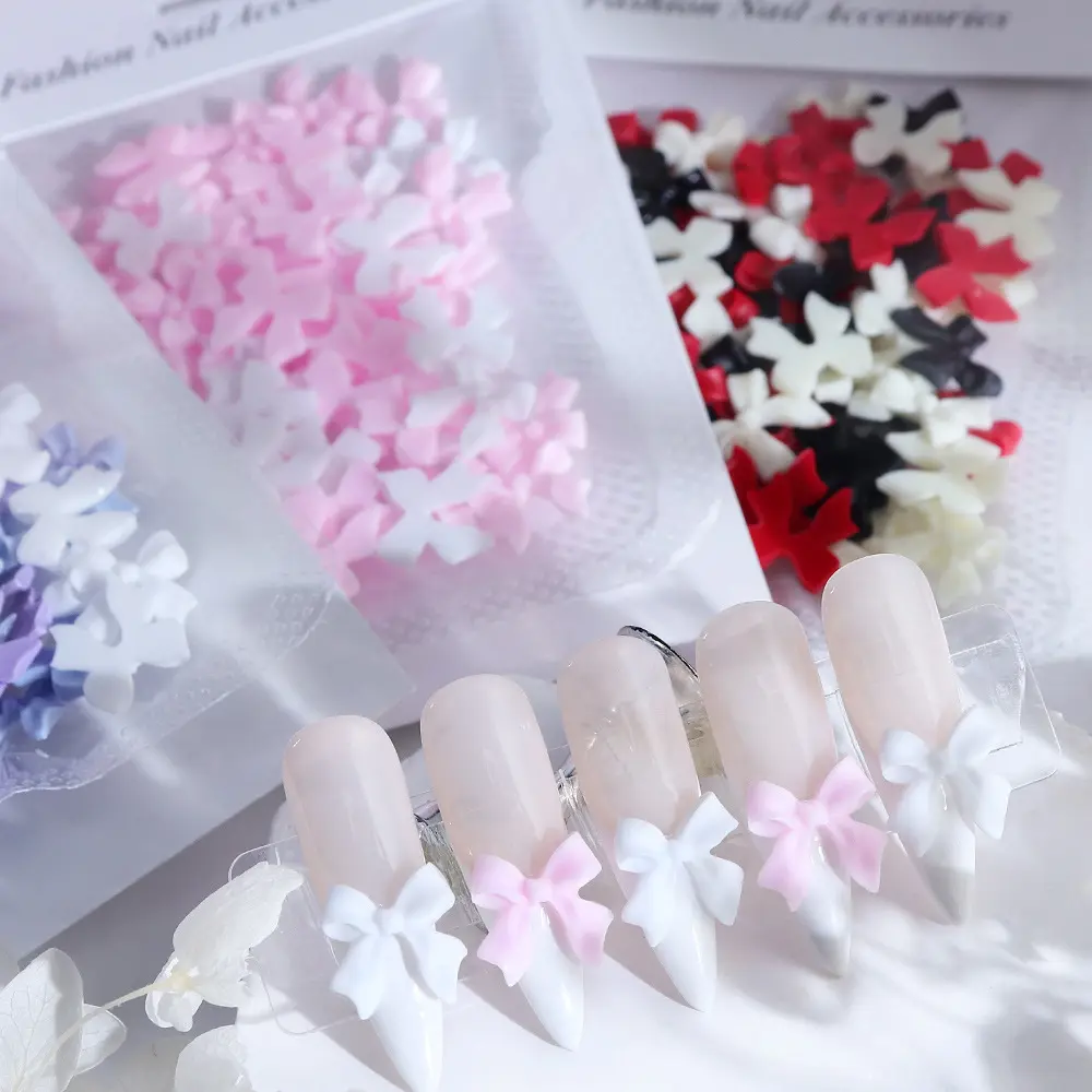 50pcs Colorful Bow-Knot Nail Stud Rhinestones Crystal 3D Bow-Knot Colorful Nail Charms Set for Nail Stones Design DIY Decoration