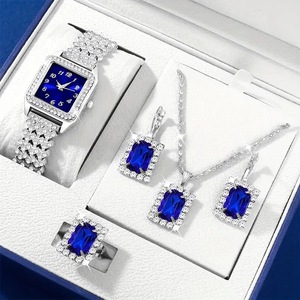 Moda 5 adet kol saati takı hediye seti kadın yüzük kolye küpe tam elmas saatler setleri rahat bayanlar Quartz saat - Product Image 2