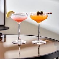 Verres à cocktail, margarita, martini, champagne, à pied haut, côtelés, rayés, soufflés à la main, pour fêtes, bars, mariages et couples