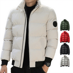 Chaqueta Acolchada con Cuello Alto para Hombre, Cortavientos, Informal, de Invierno, con Cierre de Cremallera, Relleno de Poliéster, Corte Regular, Color Sólido - Product Image 2