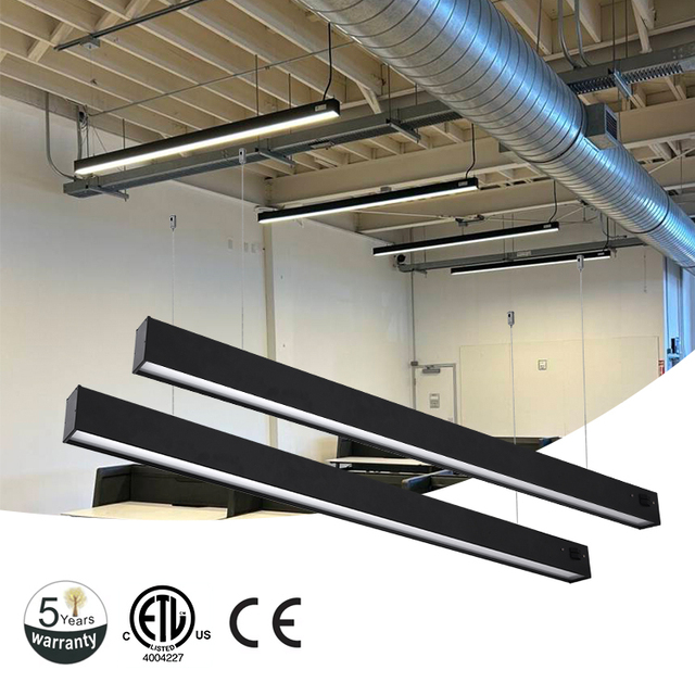 Lonyung CE ETL RCM Industrial Black Suspended Linear Tube 4ft 8ft 3000k-6000k Aluminum LED Linear Light for Office Project