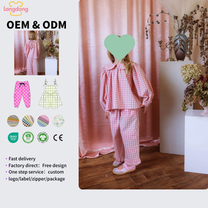 Ensemble Printemps-Été pour Filles : Blouse Rose à Carreaux Manches Longues avec Nœud Papillon et Pantalon à Volants - Product Image 1