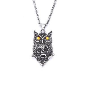 Collar con colgante de calavera de búho yunnique, joyería de acero inoxidable con forma de animal, estilo Retro Punk, cadena de 60cm - Product Image 5