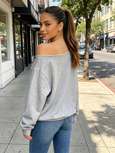 Women <b>Off</b> <b>Shoulder</b> <b>Sweatshirt</b> Oversized Pullover Long Sleeve Hoodie with Pocket Casual Streetwear - Product Image 3