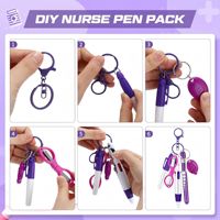 En stock – Kit personnel infirmier 6-en-1 en plastique : stylo marqueur, stylo LED, jauge pupillaire, ciseaux pliants, porte-clés pendentif