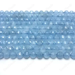 Nieuwe Collectie 8Mm Natuurlijke Facet Hand-Cut Ronde Blauwe Beryl Aquamarijn Kralen Voor Sieraden Maken