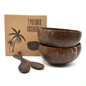 Set mangkuk dan sendok kayu kelapa smoothie kulit kelapa Vegan organik