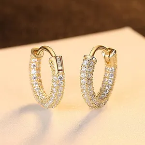 Luxury Minimalist Fine Jewelry Sparkling Micro Pave Cubic Zircon Earring 925 Sterling Silver CZ Hoop Earrings For Girls Women
