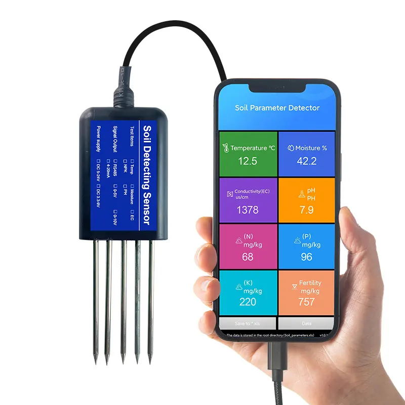 การวัดอุณหภูมิ Wifi การเชื่อมต่อโทรศัพท์มือถือเครื่องทดสอบดิน 8-In-1 ดิน PH Meter อุปกรณ์วิเคราะห์สารอาหารในดิน