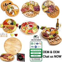 Ensemble cadeau de planche à charcuterie miniature ronde, planche à fromage en bois de bambou non toxique et couteaux, plateau de service portable