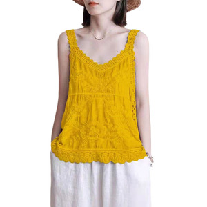 Top Básico de Verano Casual Vintage de Color Sólido sin Mangas con Cuello en V, Nueva Moda Elegante, Holgado y Cómodo, Top de Encaje para Mujer - Product Image 5
