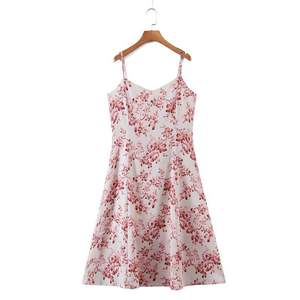 Robe décontractée pour femmes grandes tailles, style japonais, col en V, imprimé floral, motif de fleurs de cerisier roses, N8317 - Product Image 3