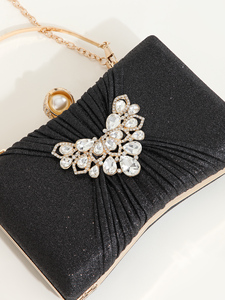 Bell Square Polyester Pearl-head Pleated Diamond-studded Box <b>Clutch</b> Sparkling Evening Party Crossbody <b>Wedding</b> Luxury Design - Product Image 4