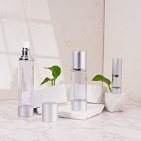 Flacon pompe sans air en verre givré argenté mat de 15 ml, 30 ml, 50 ml, 100 ml pour sérum de soin de la peau, huile corporelle