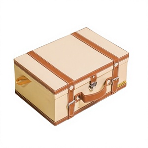 Boîte de rangement rectangulaire classique en cuir avec couvercle à charnière, 1 couche, pour bijoux, beige, marron, sangles décoratives - Product Image 1