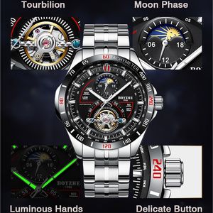 <span class=keywords><strong>BOYZHE</strong></span> นาฬิกาข้อมือสแตนเลสสตีล WL019,นาฬิกากลไกอัตโนมัติแบบกำหนดเองสำหรับผู้ชาย - Product Image 2