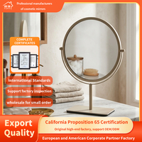 Miroir de maquillage cosmétique de bureau portable personnalisé à double face, rond, avec cadre en métal chromé