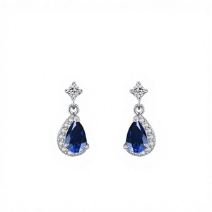 Vente flash - Boucles d'oreilles pendantes en argent sterling 925 de luxe, exquises, avec zircon bleu en forme de cœur, pour cadeau de mariage ou de fiançailles - Product Image 4