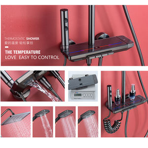 Mezclador inteligente con pantalla digital con pistola de luz LED, juego de Sistema mezclador de ducha con llave de piano de latón de lujo gris blanco <span class=keywords><strong>Griferia</strong></span> - Product Image 4